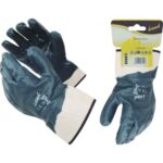 Guanto nitrile nbr blu dorso ricoperto workit tela cotone bianco + manichetta 10