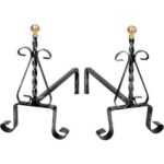 Alari camino tortiglione + ricci ferro battuto + pomi ottone cm 35 h.cm 30 cf=pz 2