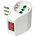 Adattatore doppio 10a-schuko fme bianco 2p+t + interruttore termico