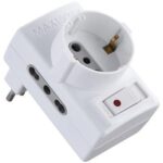Adattatore triplo 10a-16a+schuko electraline bianco 2p+t asimmetrico + interruttore termico