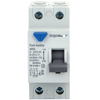 7409120.jpg Interruttore differenziale puro aigostar 2p volt 230 a 25 ka 6,0 ma 30 bipolare - immagine 1