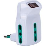 Adattatore triplo 10a-10/16a fme bianco 2p+t + interruttore termico