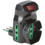 Adattatore triplo 10a-16a+schuko fme nero 2p+t + interruttore termico