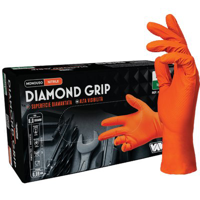 GUANTO NITRILE MONOUSO ARANCIO DIAMOND MED GR 8,5 AQL 1,5 SENZA POLVERE CF=PZ 50 M