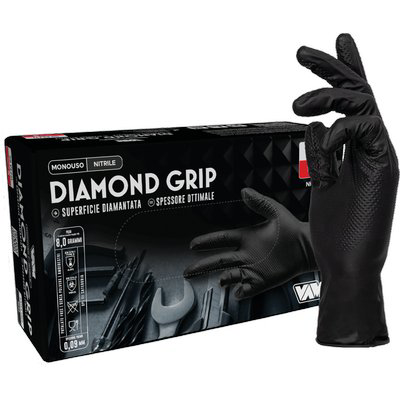 GUANTO NITRILE MONOUSO NERO DIAMOND MED GR 8,5 AQL 1,5 SENZA POLVERE CF=PZ 50 M