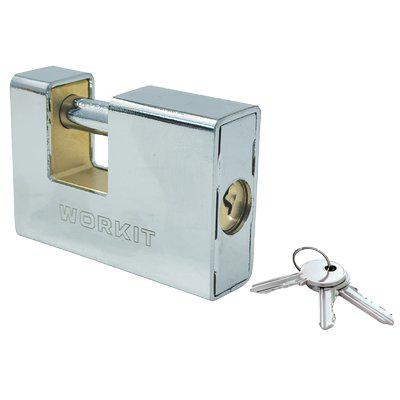 LUCCHETTO ANTISCASSO CORAZZATO WORKIT OTTONE ACCIAIO CROMATO CHIAVI 3 MM 70